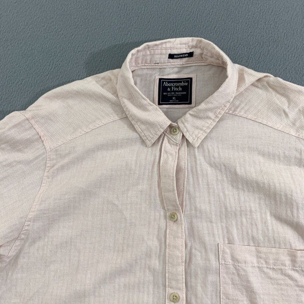 Abercrombie & Fitch Top Button Up Boyfriend Size XL Long Sleeve Pink Soft Cotton - Picture 2 of 16